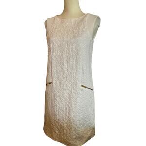 J.Crew Ivory Jacquard Textured Zip Pocket Sleeveless Shift Dress, Size XS